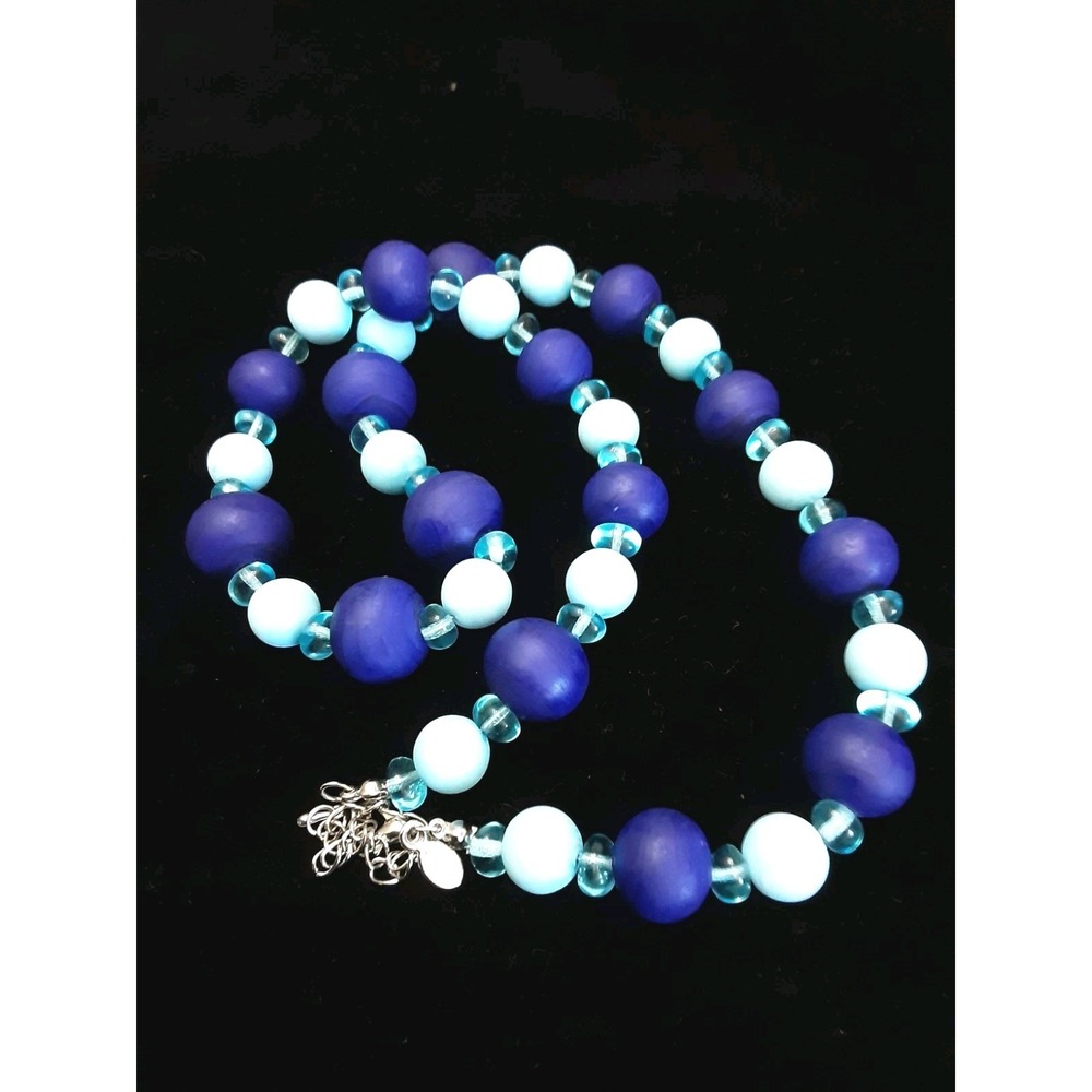 Murano Glass Round Beaded Necklace Multicolor Purple Italy